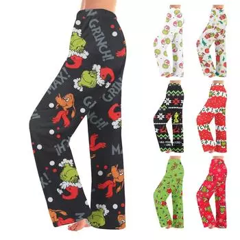 Женские зимние брюки, длинные брюки, фланелевые брюки с рождественским принтом L бежевый