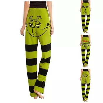 Женские зимние брюки, длинные брюки, фланелевые брюки с рождественским принтом XXL зелёный