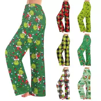 Женские зимние брюки, длинные брюки, фланелевые брюки с рождественским принтом XL