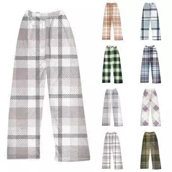 Женские зимние брюки, длинные брюки, клетчатые брюки с принтом L армия зеленый