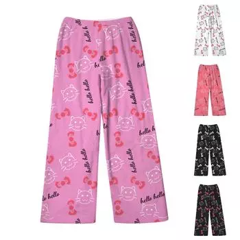 Женские зимние брюки, длинные брюки, принтованные брюки L чёрный