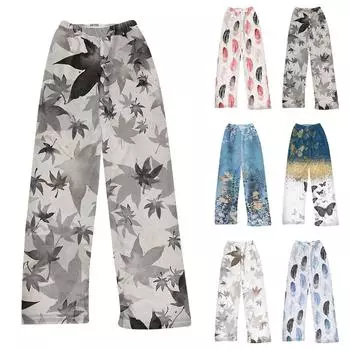 Женские зимние брюки, длинные брюки, принтованные брюки L синий