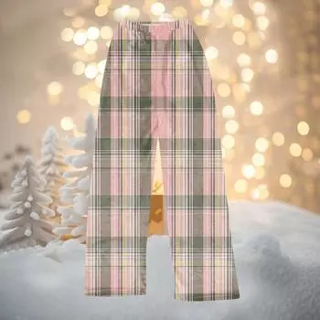 Женские зимние брюки, длинные брюки, рождественские принтованные брюки M светло-розовый