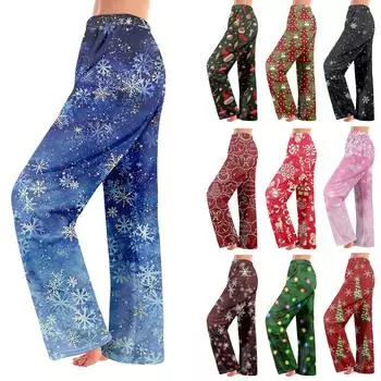 Женские зимние брюки, длинные брюки, рождественские принтованные брюки M