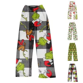 Женские зимние брюки, длинные брюки, рождественские принтованные брюки XXL чёрный