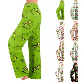 Женские зимние брюки, длинные брюки, рождественские принтованные брюки L