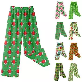 Женские зимние брюки, длинные брюки, рождественские принтованные брюки 110