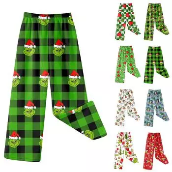 Женские зимние брюки, длинные брюки, рождественские принтованные брюки 110