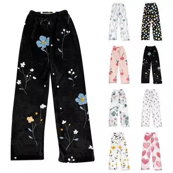 Женские зимние брюки, длинные брюки с цветочным принтом L чёрный