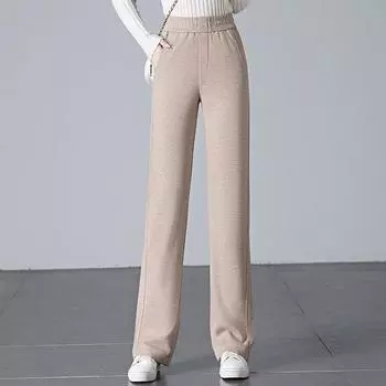 Женские зимние брюки из шерсти и ацетата свободного кроя с эластичной талией - Стройнящие, Универсальные, Плотные, Дизайн от зауженных к широким штанинам L