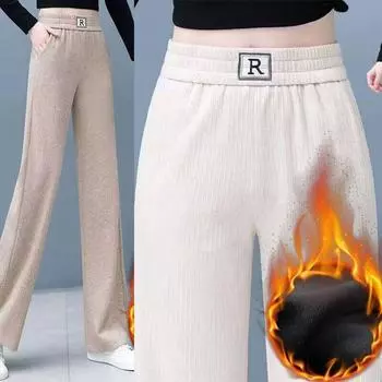 Женские зимние брюки, плюшевые утепленные теплые брюки, свободные шаровары с высокой талией, повседневные брюки с широкими штанинами M чёрный