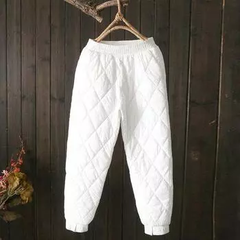 Женские зимние брюки с высокой эластичной резинкой на талии, однотонные свободные мягкие брюки с мягкой подкладкой на щиколотке, повседневные карманы с карманами, легкие женские пуховые брюки M серый