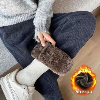 Женские зимние брюки с высокой посадкой и прямыми штанинами - Утепленные флисовой подкладкой, эластичный пояс, повседневные брюки для осени и зимы, серия Ближний Восток M