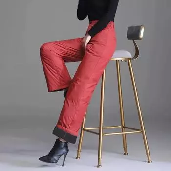 Женские зимние брюки с высокой талией из хлопка, широкие брюки, повседневные, утолщенные, пушистые, мешковатые, зимние, теплые, ветрозащитные, прямые XXXXL чёрный