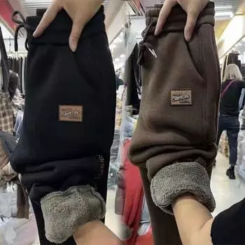 Женские зимние брюки-шаровары из толстой овечьей шерсти и бархата S чёрный