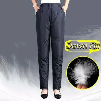 Женские зимние брюки Теплые пуховые брюки Утолщенные теплые брюки с высокой талией для похудения 5XL чёрный
