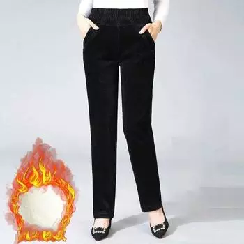 Женские зимние брюки, утепленные брюки с подкладкой, женские брюки с высокой талией, женские брюки среднего возраста, повседневные прямые M чёрный