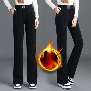 Женские зимние брюки, утепленные брюки с подкладкой, женские брюки с высокой талией, женские брюки среднего возраста, повседневные прямые XXXL чёрный