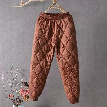 Женские зимние брюки Yousheng, с высокой эластичной талией, толстые, с подкладкой, однотонные, свободные, мягкие, с карманами на щиколотке, легкие женские брюки-пуховики M белый