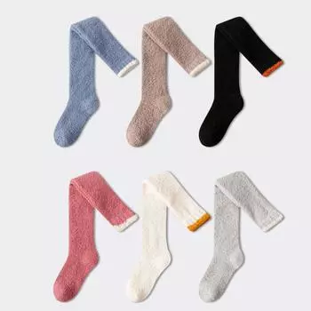 Женские зимние чулки цвета кораллового бархата, очень толстые, для сна дома, выше колена One Size