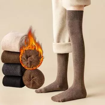 Женские зимние чулки, пикантные модные снежные однотонные узкие утолщенные носки с петлями, внутренние теплые тонкие гольфы для девочек JK, длинные гольфы выше колена кофейный
