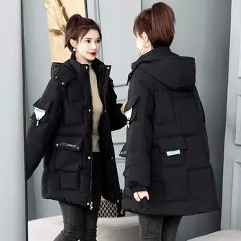 Женские зимние длинные парки, свободные, утолщенные, теплые, с капюшоном, пуховики, повседневные, хлопковые куртки, зимняя одежда, верхняя одежда S чёрный