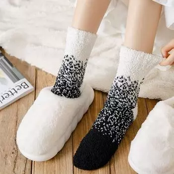 Женские зимние домашние утолщенные носки средней длины носки-тапочки коралловые бархатные носки женские чулочно-носочные изделия розовый/белый