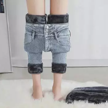 Женские зимние джинсы-карандаш из бархата с высокой талией и ультраэластичным кроем 2024 года