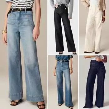Женские зимние джинсы с высокой талией, застежкой-молнией, большого размера, свободный крой, карманы, прямые, широкие брюки, повседневная одежда, длинные брюки S