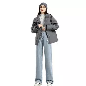 Женские зимние джинсы с высокой талией, застежкой-молнией, подкладкой из толстого бархата, свободным кроем, карманами, прямыми широкими штанинами, повседневными длинными брюками S