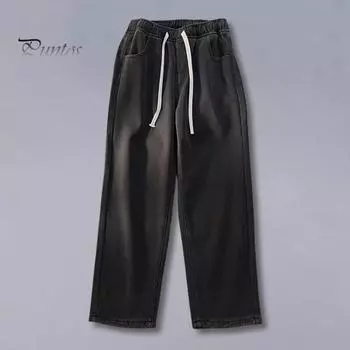 Женские зимние джинсы средней посадки с эластичной талией, регулируемые спортивные брюки на шнурке с карманами, однотонные теплые брюки с утолщенной плюшевой подкладкой M светло-синий