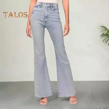 Женские зимние джинсы средней талии с застежкой-молнией на пуговицах, большого размера, облегающие, с карманами, прямые, широкие, повседневные, длинные брюки S светло-синий