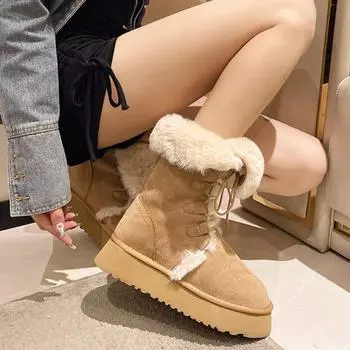 Женские зимние флисовые теплые ботинки для снега на толстой подошве 35 малиновый