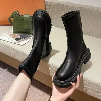 Женские зимние флисовые теплые кожаные сапоги 35