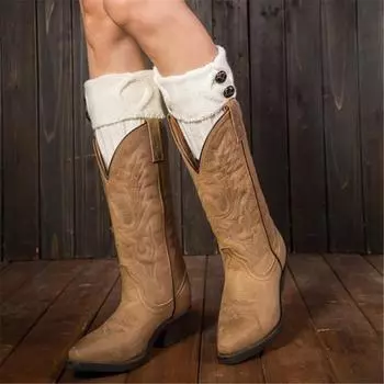 Женские зимние гетры, вязаные носки, топперы, манжеты, пуговицы, вязаные крючком кофейный