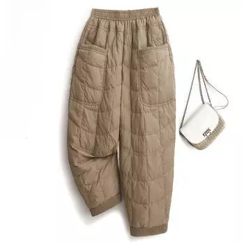 Женские зимние хлопковые брюки большого размера с эластичной резинкой на талии, утолщенные теплые повседневные брюки M чёрный