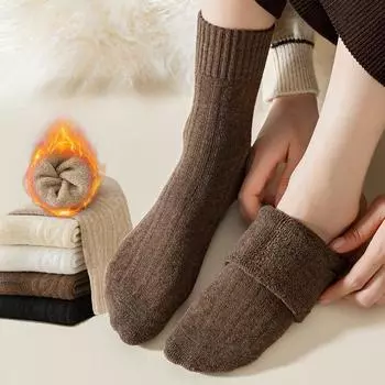 Женские зимние хлопковые носки Теплые толстые махровые носки Женские витые бархатные носки-махровые носки-полотенца Носки-тапочки one size чёрный