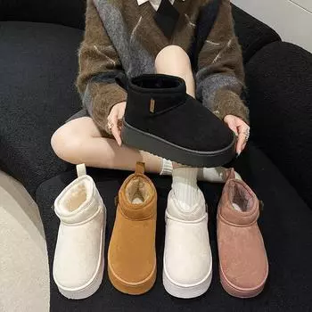 Женские зимние хлопковые тапочки с обхватом щиколотки, водонепроницаемые домашние тапочки с флисовой подкладкой, высокие хлопковые тапочки для дома и улицы, теплые зимние ботинки с утолщенной подошвой 37 чёрный