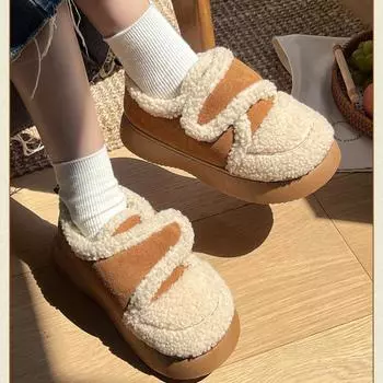 Женские зимние хлопковые туфли на липучке с сумкой на каблуке, теплые туфли на липучке, а также утепленные бархатные низкие зимние ботинки 36/37 кофейный