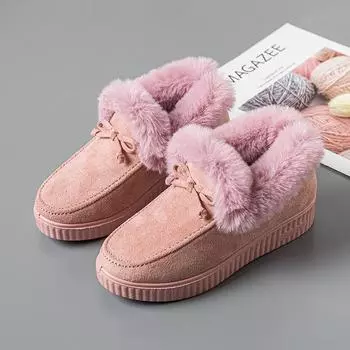 Женские зимние хлопковые туфли на толстой подошве с круглым носком, бархатные теплые зимние ботинки, ботильоны 43 чёрный