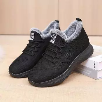 Женские зимние хлопковые туфли с плоской подошвой, мягкой подкладкой и шнуровкой спереди, для людей среднего и пожилого возраста, спортивная теплая нескользящая обувь 41 чёрный