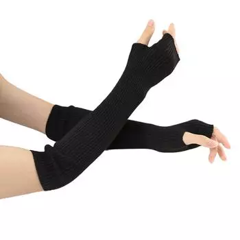 Женские зимние кашемировые длинные перчатки без рукавов, вязаные из шерсти y2k, готические, теплые, мягкие, белые, панк-варежки, рукав до локтя, 40 см 40cm