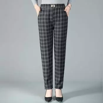 Женские зимние клетчатые утепленные термоштаны с флисовой подкладкой, клетчатые брюки больших размеров 4XL