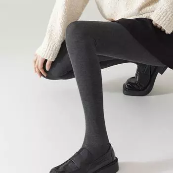 Женские зимние колготки эластичные плюшевые с подкладкой однотонные с утягивающим эффектом и приподнятой попоной A чёрный