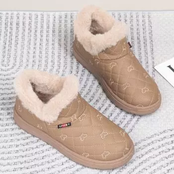 Женские зимние кожаные ботинки для снега - новый стиль, плюс утолщенный бархат, нескользящие, водонепроницаемые, теплые, модные короткие ботинки 40 хаки