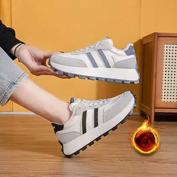 Женские зимние кроссовки для бега на толстой платформе, нескользящие, со шнуровкой, с подкладкой из искусственного меха, для ходьбы, теплые кроссовки для тенниса с флисовой подкладкой для женщин 35