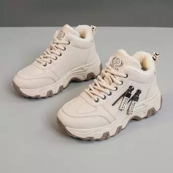 Женские зимние кроссовки для ходьбы на толстой платформе, нескользящие короткие ботинки с подкладкой из искусственного меха, кроссовки на шнуровке, женские теплые зимние ботинки с флисовой подкладкой 35 хаки