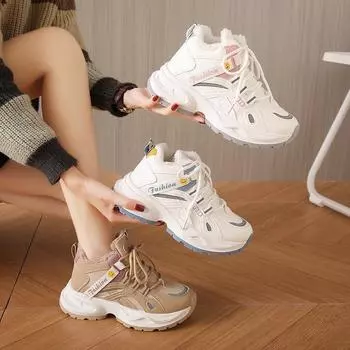 Женские зимние кроссовки для ходьбы на толстой платформе, нескользящие короткие ботинки с подкладкой из искусственного меха, кроссовки на шнуровке, женские теплые зимние ботинки с флисовой подкладкой 35 хаки