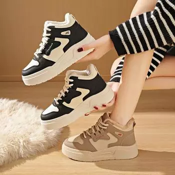Женские зимние кроссовки для ходьбы на толстой платформе, нескользящие, на шнуровке, короткие ботильоны, с подкладкой из искусственного меха, теплые зимние ботинки с флисовой подкладкой для женщин 35 хаки