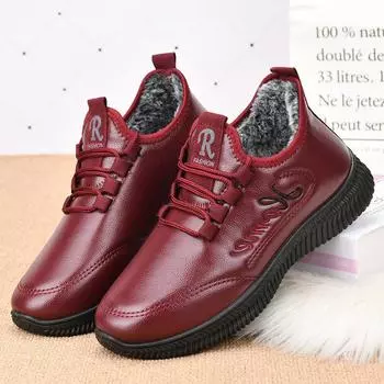 Женские зимние кроссовки из искусственной кожи, повседневные спортивные, теплые, на плоской подошве, меховые, для улицы, зимняя обувь для женщин, тенденции 2024 года 35 чёрный